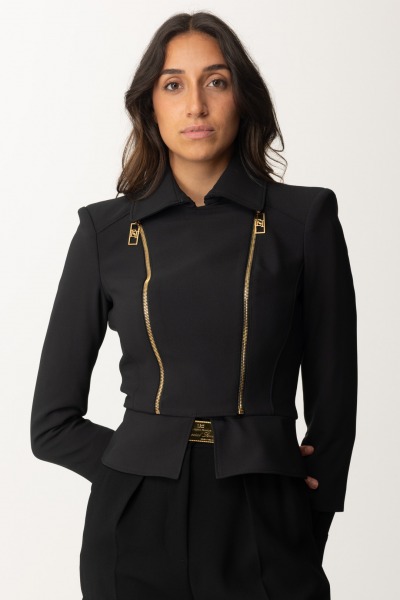 Elisabetta Franchi  Jacke mit Schößchen und Reißverschluss GI10046E2 NERO