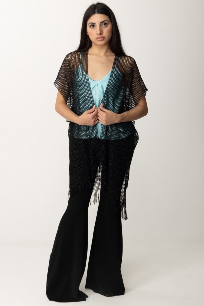 Twin-Set  Kimono en maille avec franges et ceinture 241TO5360 NERO