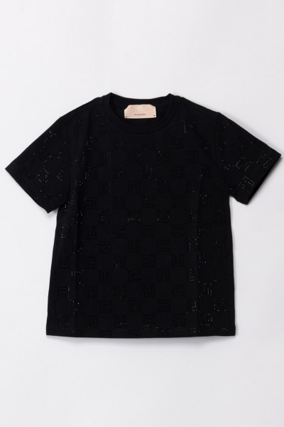 ELISABETTA FRANCHI BAMBINA  T-shirt z wzorem logo ze strasu EFTS2050JE006.N000 BLACK