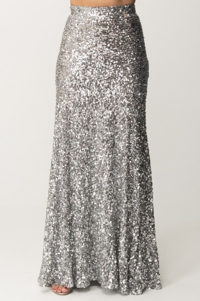 Elisabetta Franchi  Long Tulle Skirt with Full Sequins GO01842E2 PERLA