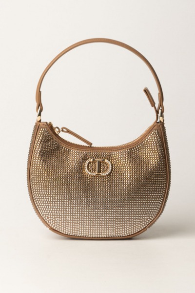 Twin-Set  Bolso hobo Moon con strass y logo 242TB7380 SANDY BROWN