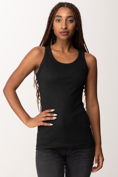 Manila Grace  Ribbed lurex tank top Y239PX NERO