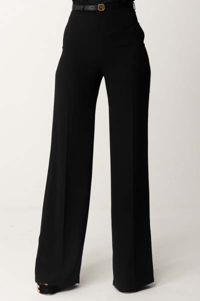 Elisabetta Franchi  Pantalon palazzo en satin avec ceinture PA06147E2 NERO