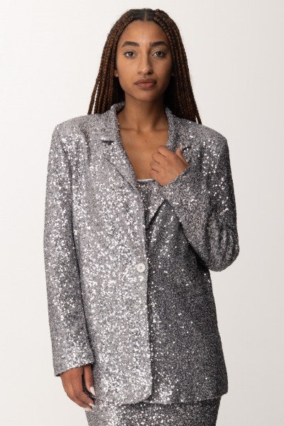 Manila Grace  Single-breasted full-sequin jacket G234PY METAL GRAY