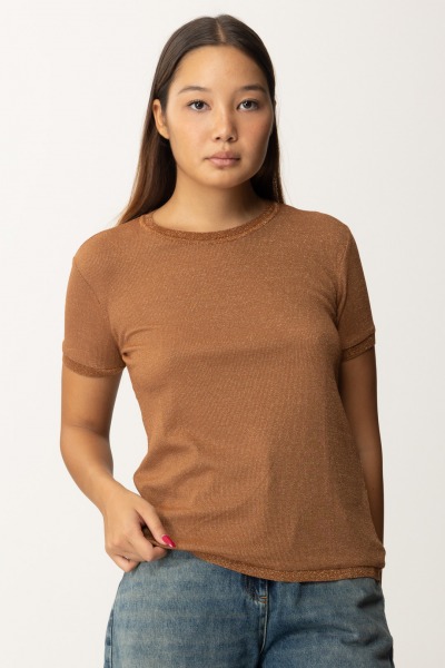 Patrizia Pepe  Dzianinowy T-shirt z lureksem 8K0159 K128 ETE. BROWN LUREX