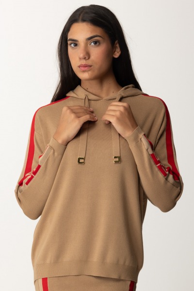 Elisabetta Franchi  Sudadera tricot con bandas y logo MK54S46E2 CAMEL/RED PASSION