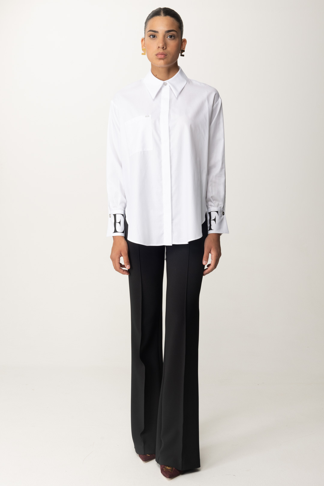 Preview: Elisabetta Franchi Poplin Shirt with Logo Cuffs Bianco