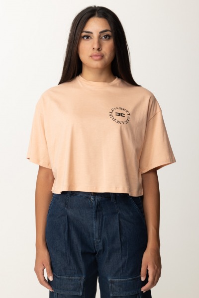 Elisabetta Franchi  T-shirt cropped con stampa logo MA00646E2 PEACH ROSE