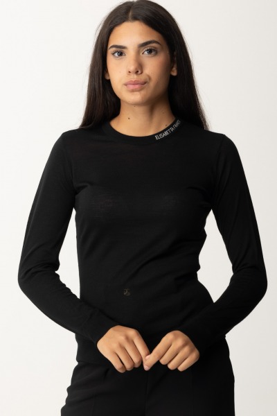 Elisabetta Franchi  Jersey de lana merino con logo en el cuello MK24S47E2 NERO