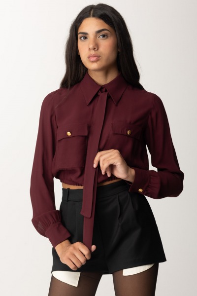 Elisabetta Franchi  Crop Georgette Shirt with Scarf CA06846E2 ROUGE NOIR