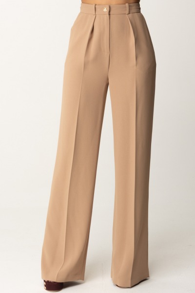 Elisabetta Franchi  Wide leg pants with pleats and logo PA02646E2 CAMEL