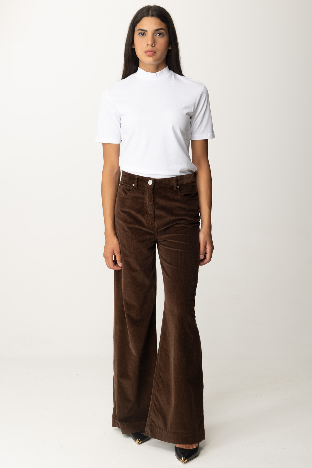 Preview: Pinko Wide leg velvet trousers MARRONE CASTANO