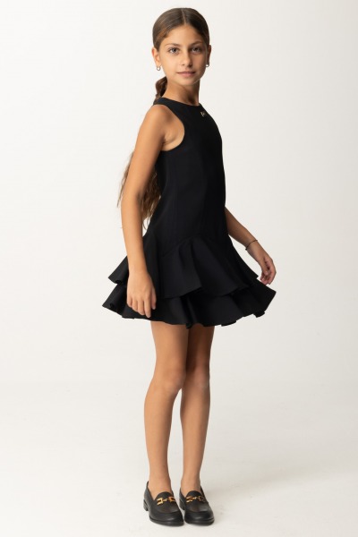 ELISABETTA FRANCHI BAMBINA  Crepe Dress with Ruffles and Logo Plaque EFAB5380RA008.N000