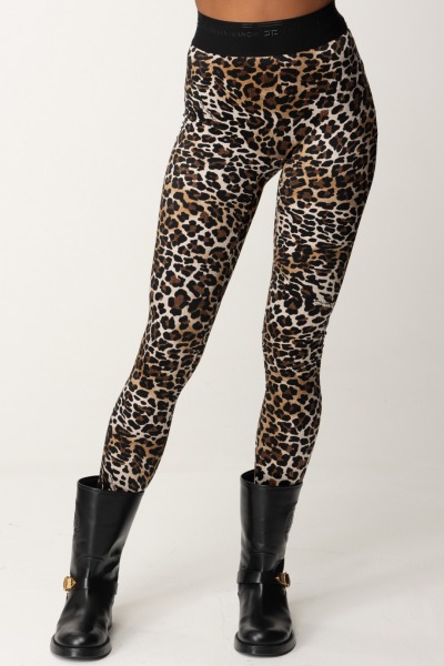 Elisabetta Franchi  Leggings mit Animal-Print und Logoband PA05647E2 ANIMALIER