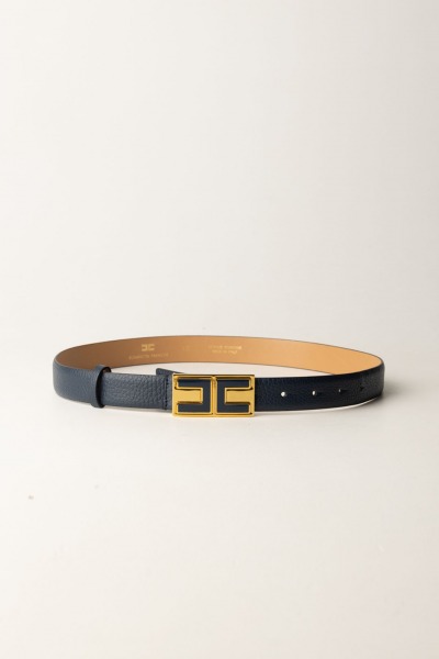 Elisabetta Franchi  Slim leather belt with enameled logo CT02S46E2 NAVY