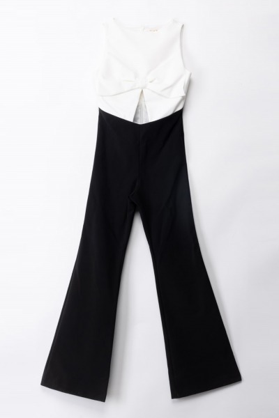 ELISABETTA FRANCHI BAMBINA  Bicolor jumpsuit with maxi bow EFTA0850TV665.D028 IVORY/BLACK