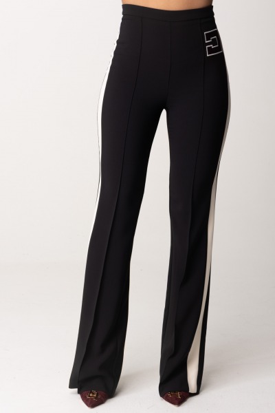 Elisabetta Franchi  Pantalon évasé avec bandes contrastées PA03946E2 NERO/BURRO