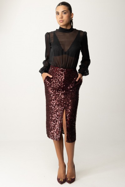 Elisabetta Franchi  Midi dress in silk georgette embroidered with sequins AB71347E2 NERO/ROUGE NOIR