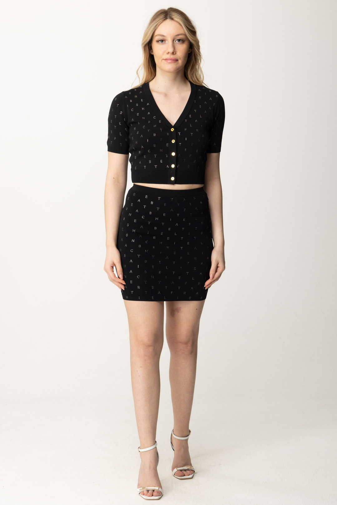 Preview: Elisabetta Franchi Miniskirt with Rhinestone Lettering Nero