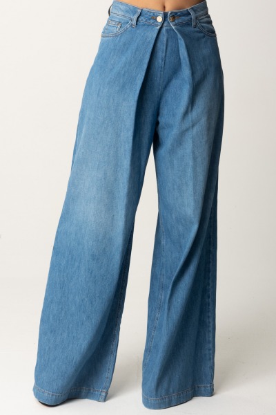 Manila Grace  Wide leg jeans with pleats J007CU MEDIUM BLUE