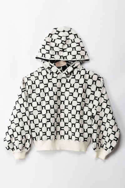 ELISABETTA FRANCHI BAMBINA  Hoodie with cubic logo print EFMA137CFL191.D027 BUTTER/BLAC