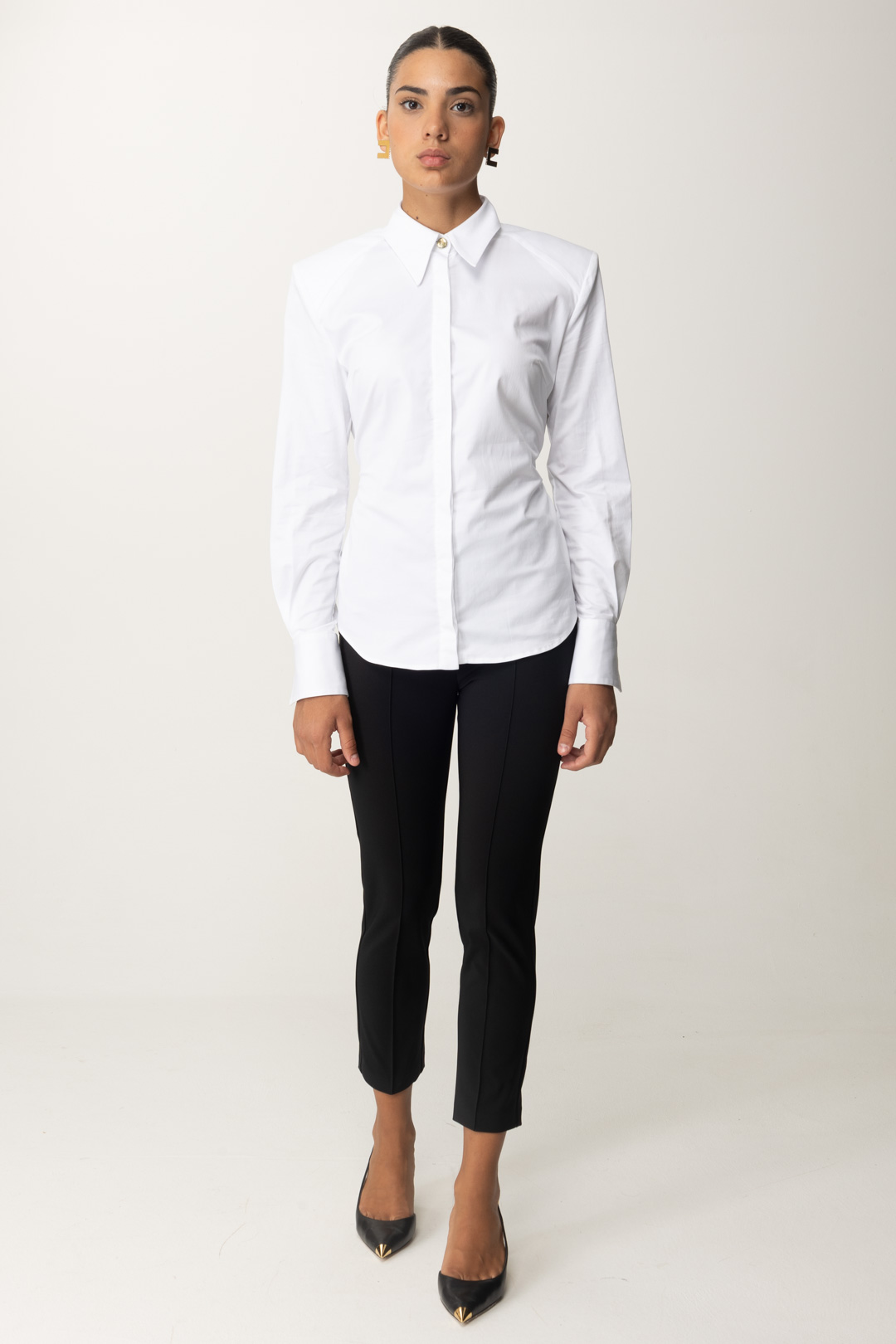 Vorschau: Elisabetta Franchi Basic-Shirt mit strukturierten Schultern Bianco