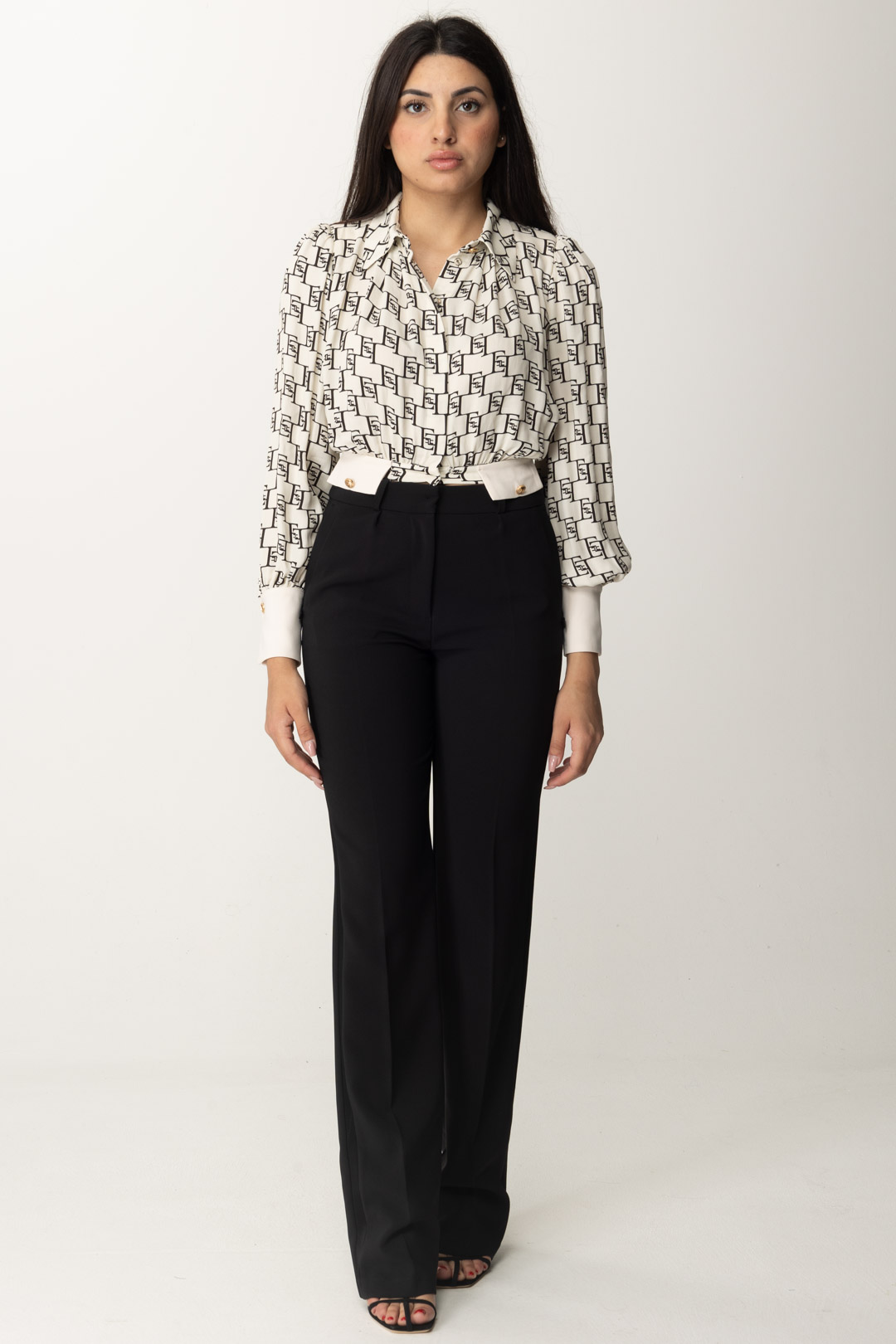 Preview: Elisabetta Franchi Straight trousers with C charm logo Nero