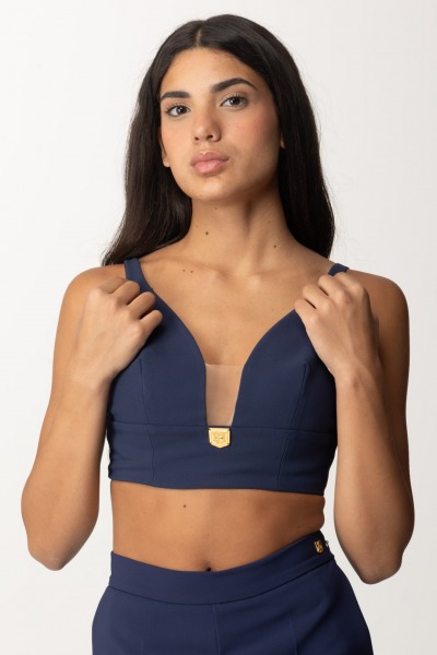 Elisabetta Franchi  Stretch Crop Top with Logo Plaque TO00246E2 NAVY