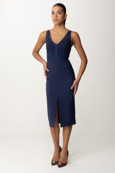 Elisabetta Franchi  Midi Dress with Tulle Bustier Top AB70947E2 NAVY