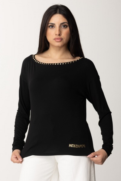 Patrizia Pepe  T-shirt with mirrors at the neckline 8M1607 J051 NERO