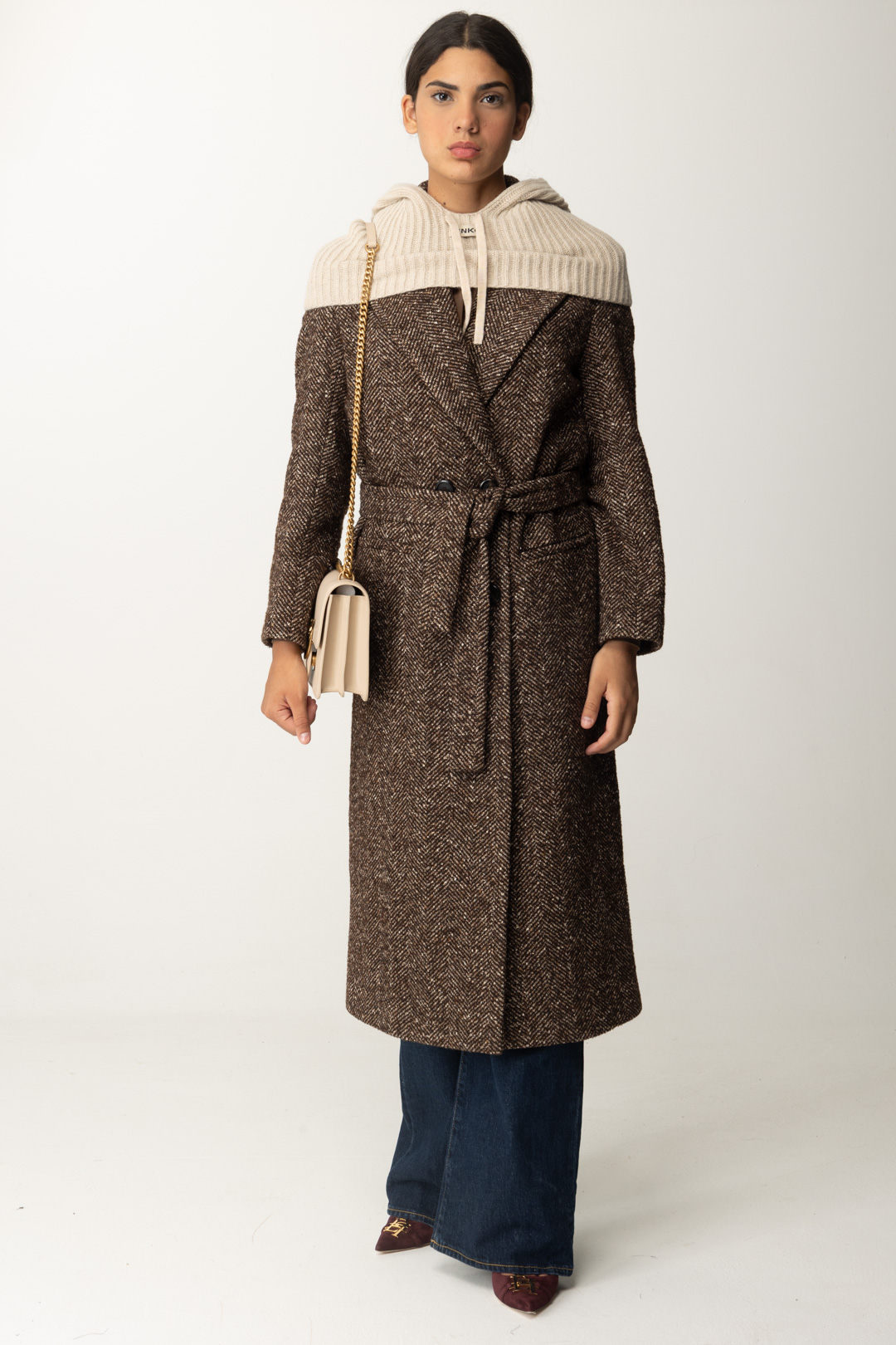 Preview: Pinko Double-breasted coat in wool blend CAMMELLO/MARRONE