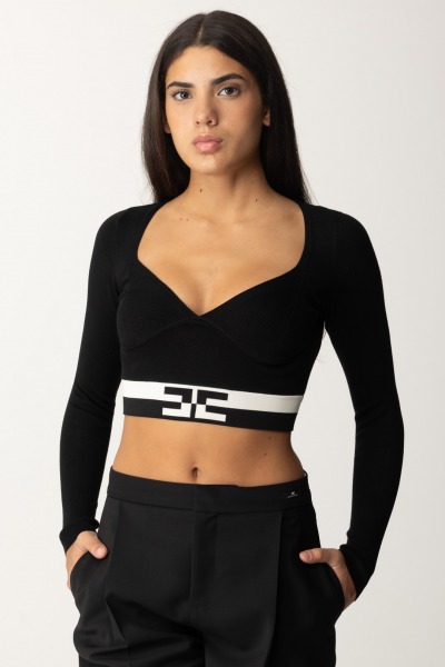 Elisabetta Franchi  Cropped top with logo bands MK55S46E2 NERO/BURRO