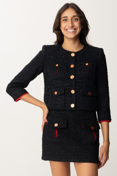 Elisabetta Franchi  Tweed cropped jacket with pockets GI10847E2 NERO/RED PASSION