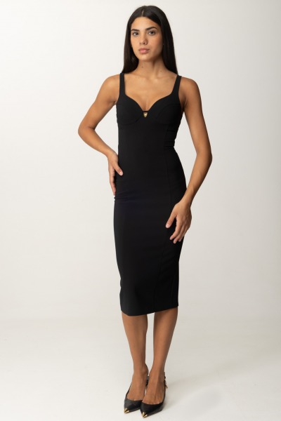 Elisabetta Franchi  Stretch Sheath Dress with Cup Cut and Charm AB71146E2 NERO