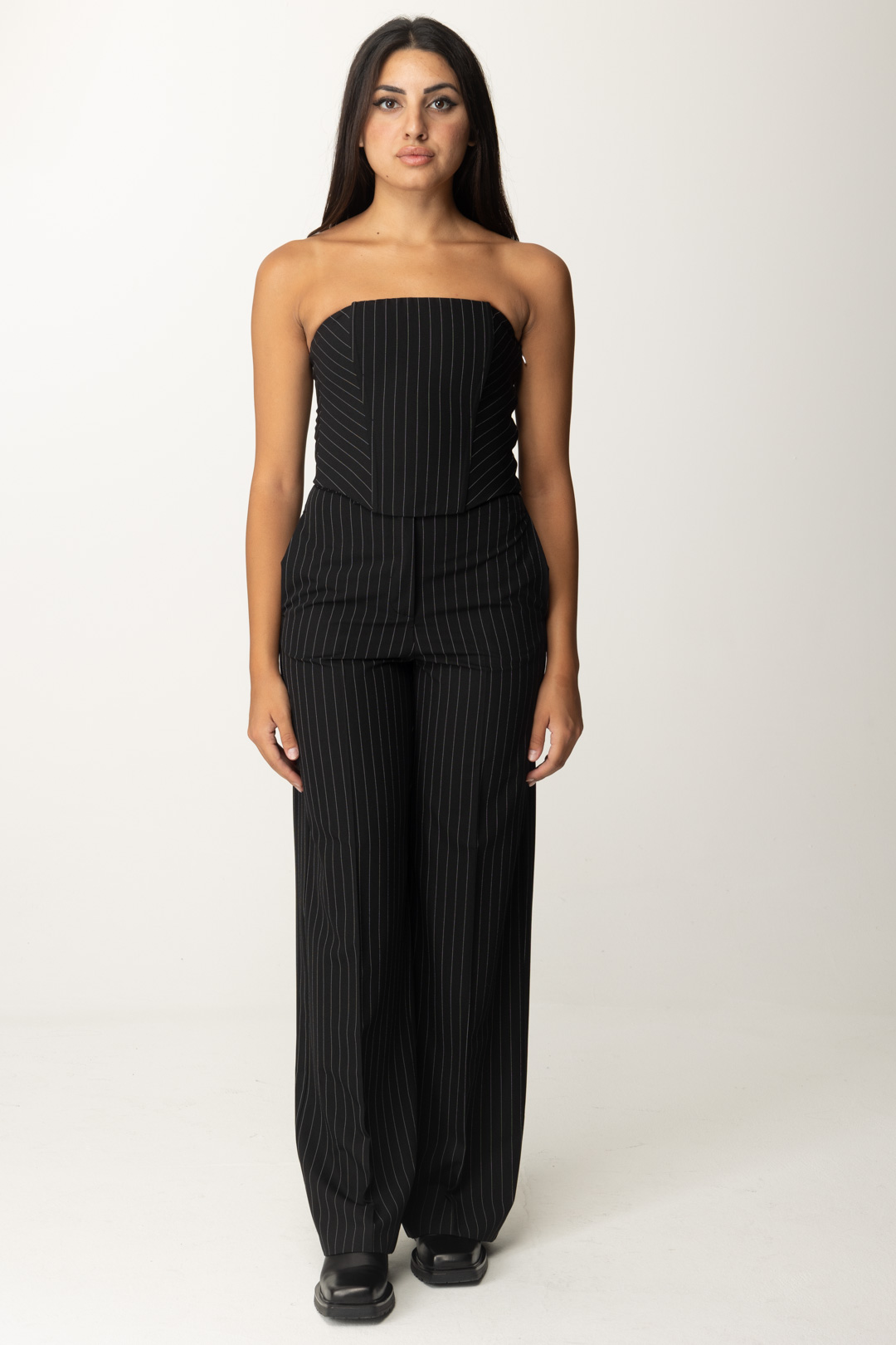 Preview: Patrizia Pepe Pinstriped flannel bustier top Black Stripes