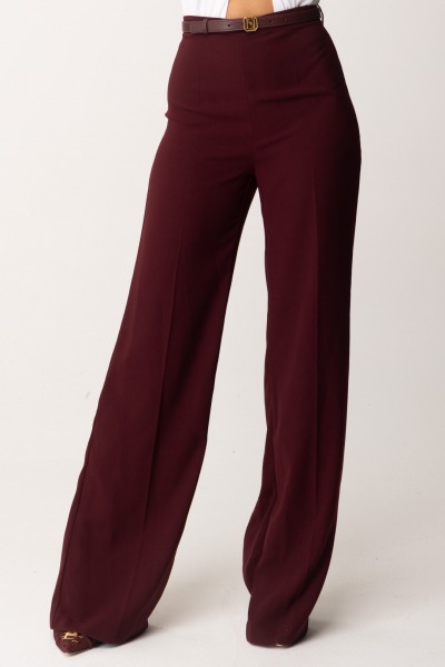 Elisabetta Franchi  Pantaloni palazzo in raso con cintura PA06147E2 ROUGE NOIR