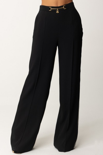 Elisabetta Franchi  Satin palazzo trousers with horsebit PA05747E2 NERO/BURRO