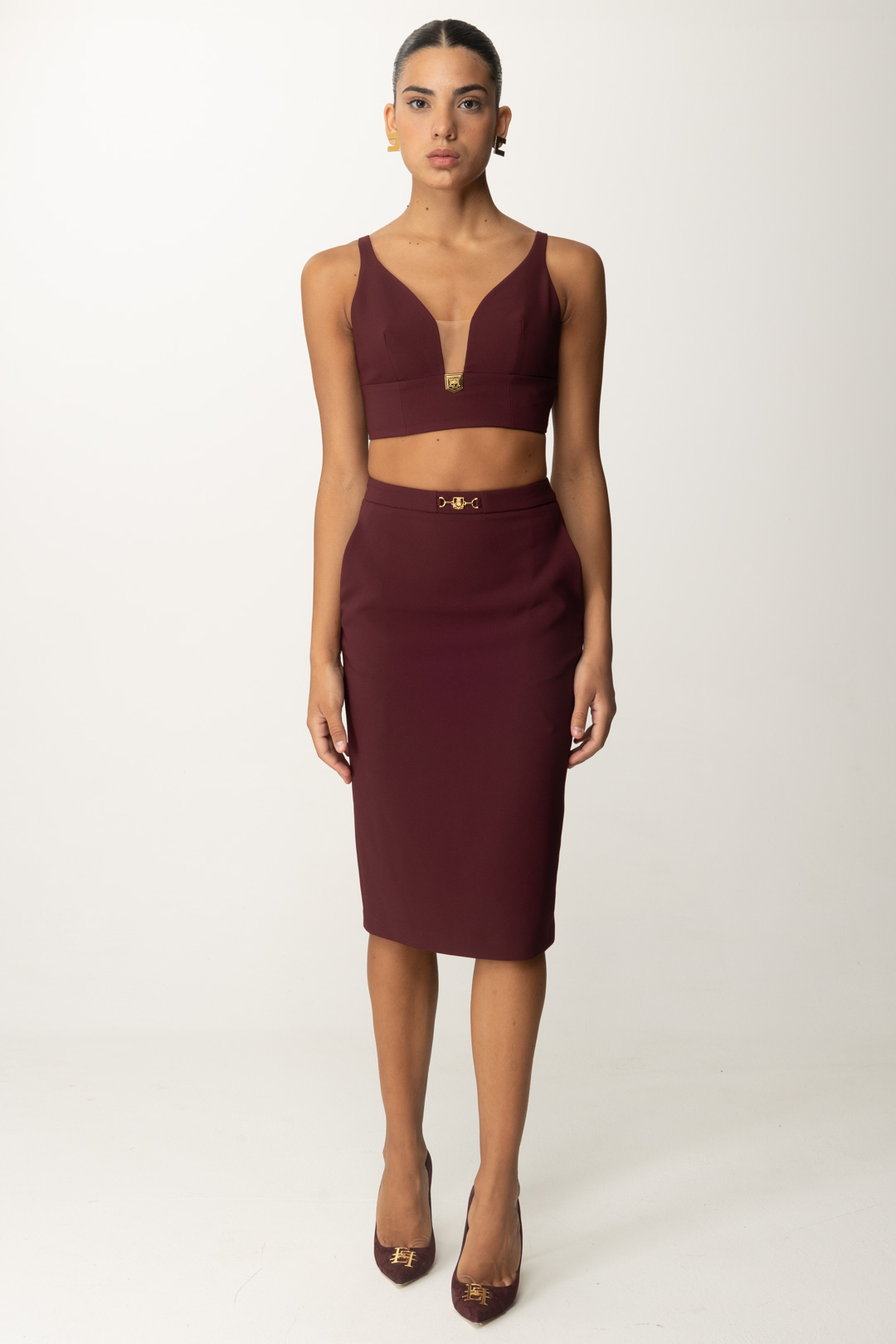 Preview: Elisabetta Franchi Pencil Skirt with Clasp Rouge Noir