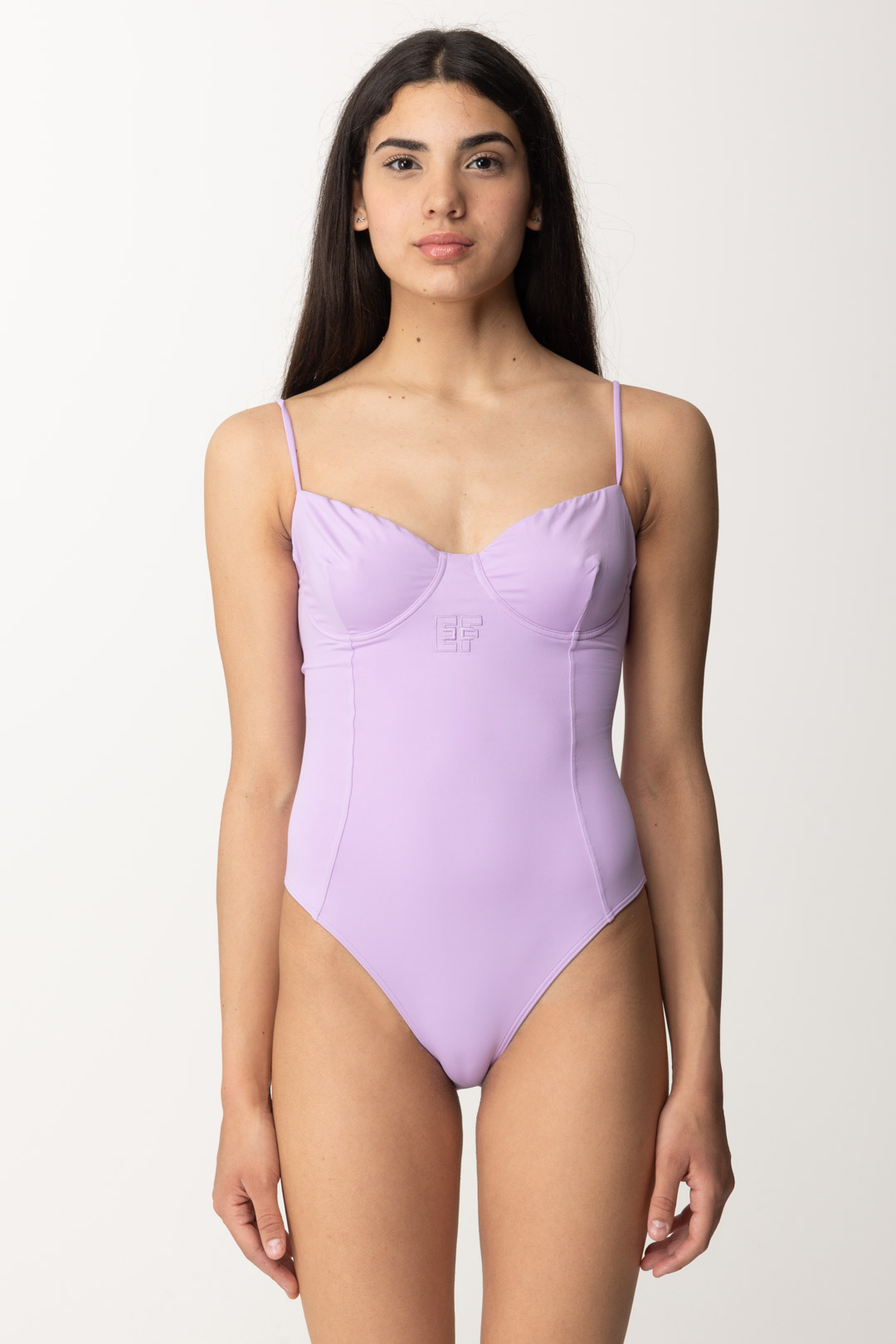 Vista previa: Elisabetta Franchi Monokini con corte de copa y logo. IRIS