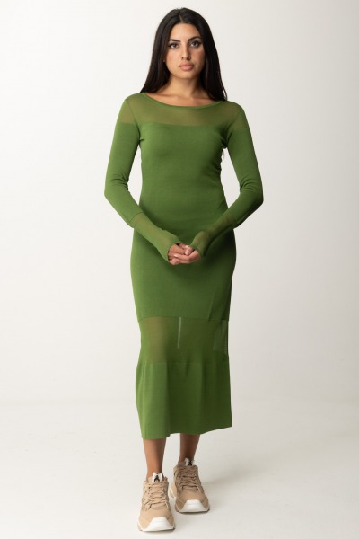 Patrizia Pepe  Midi Dress with Transparent Inserts 8A1351 K078 GREEN GARDEN