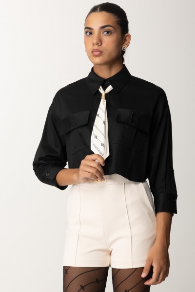 Elisabetta Franchi  Crop Satin Shirt with Scarf CA08246E2 NERO