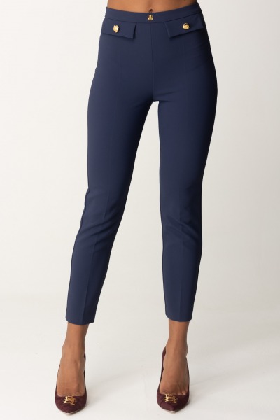 Elisabetta Franchi  Straight Leg Pants with Logo Band PA02446E2 NAVY