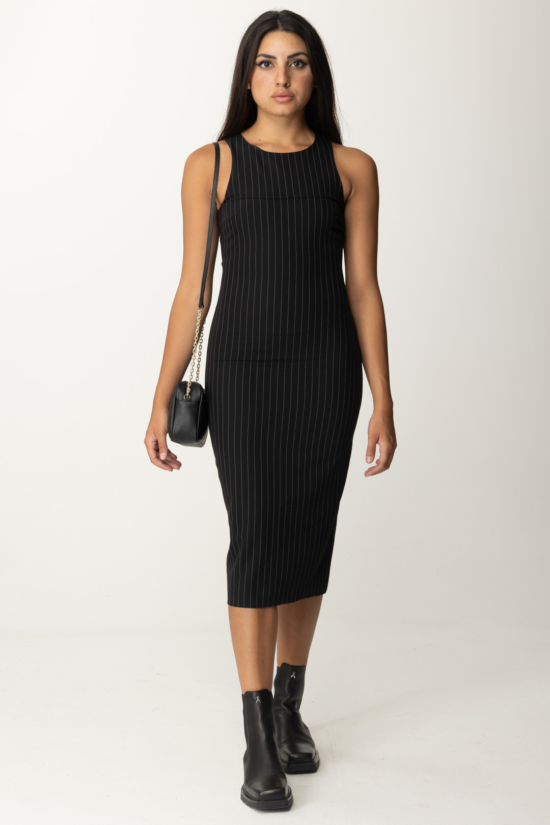 Preview: Patrizia Pepe Tubino gessato midi Black Stripes