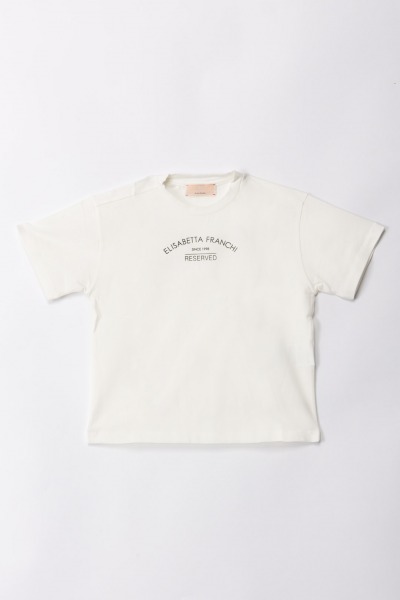 ELISABETTA FRANCHI BAMBINA  Camiseta oversize con logo estampado EFTS2040JE006.D028 IVORY/BLACK