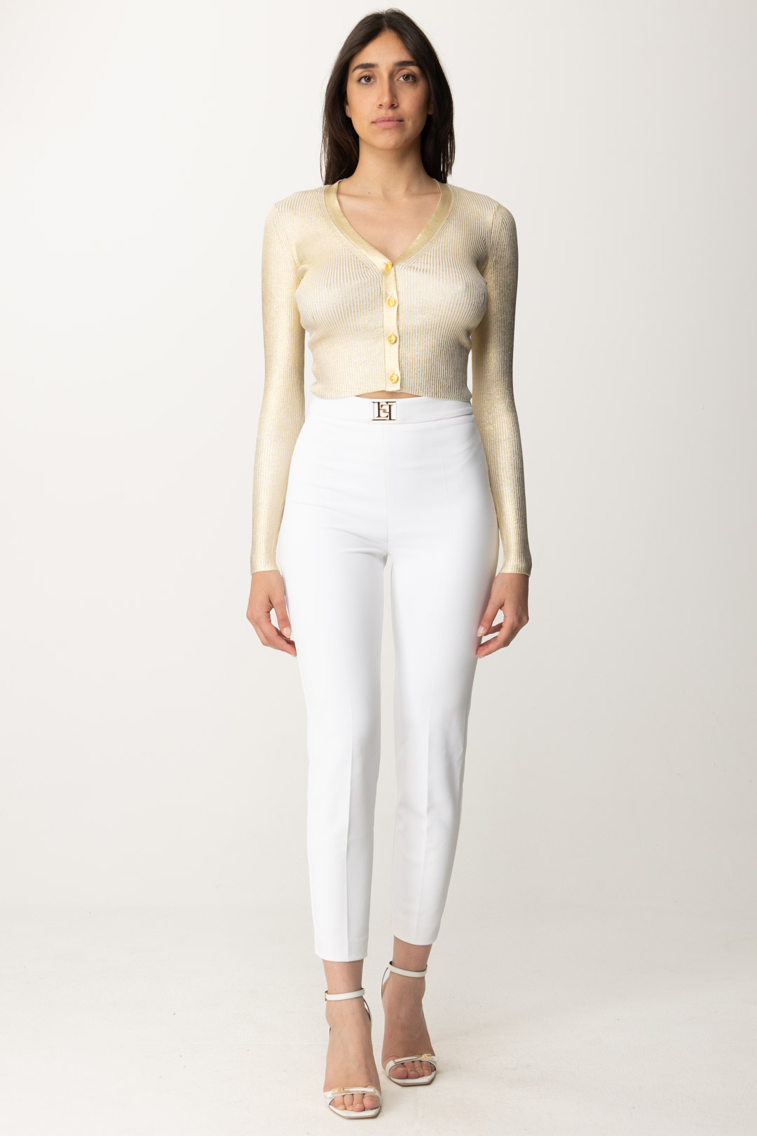 Preview: Elisabetta Franchi Laminated cropped cardigan Oro