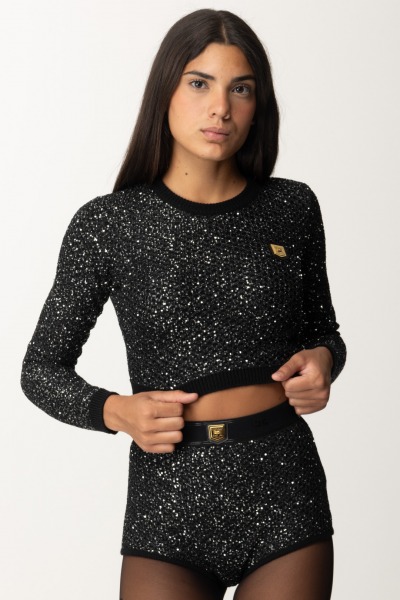 Elisabetta Franchi  Crop top in lana con paillettes MK33M47E2 NERO/SILVER