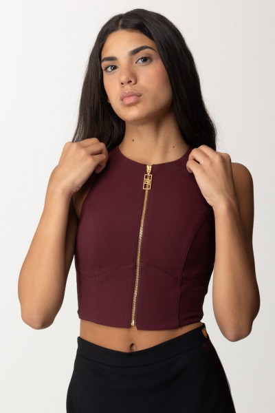 Elisabetta Franchi  Crop Top with Front Zipper TO00346E2 ROUGE NOIR