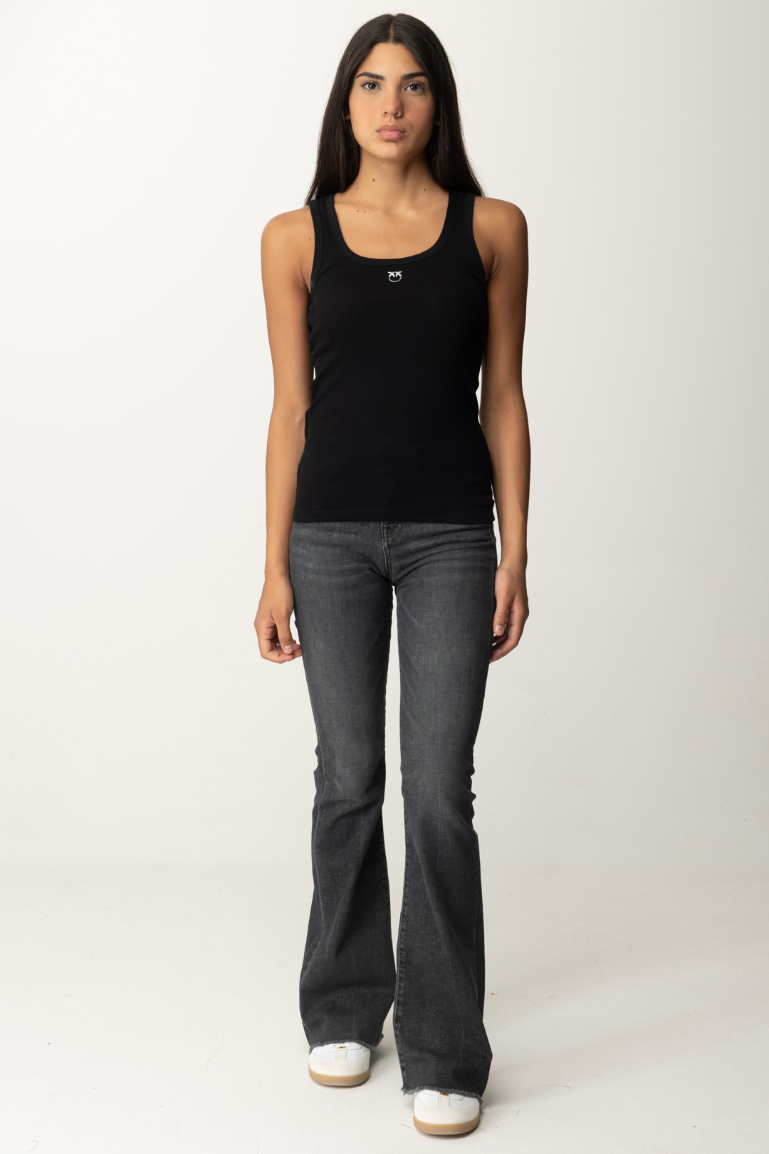 Preview: Pinko Ribbed tank top with logo NERO LIMOUSINE