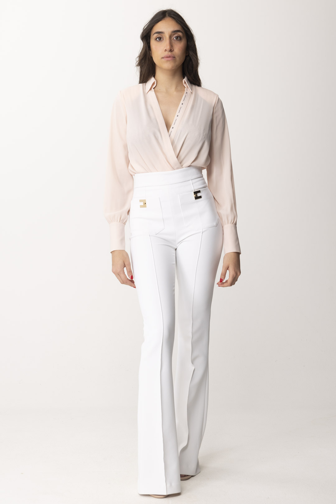 Preview: Elisabetta Franchi Cross-neck bodysuit shirt Rosa Baby