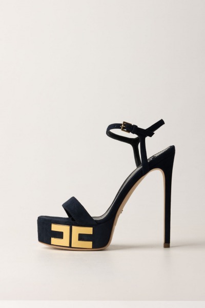 Elisabetta Franchi  Suede sandals with platform and logo SA45L47E2 NAVY